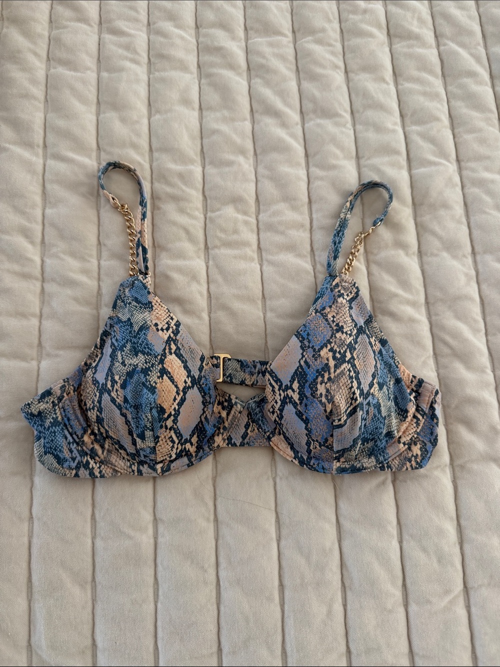 Shade & Shore Blue and Tan Snakeskin Bikini Top